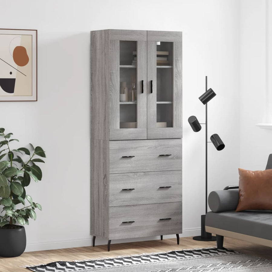 Hoge Kast 69,5X34X180 Cm Bewerkt Hout Eikenkleurig Grijs sonoma