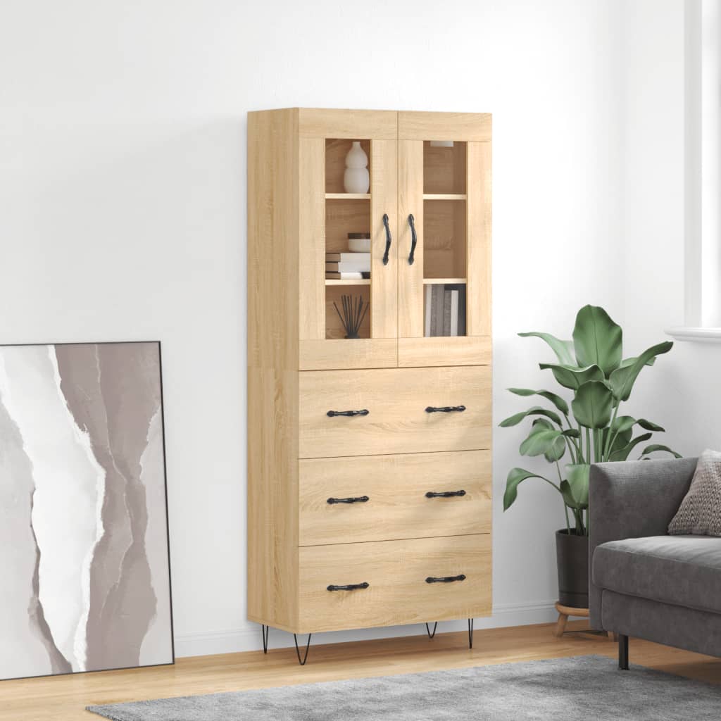 Hoge Kast 69,5X34X80 Cm Bewerkt Hout Kleurig Sonoma eiken 3 lades