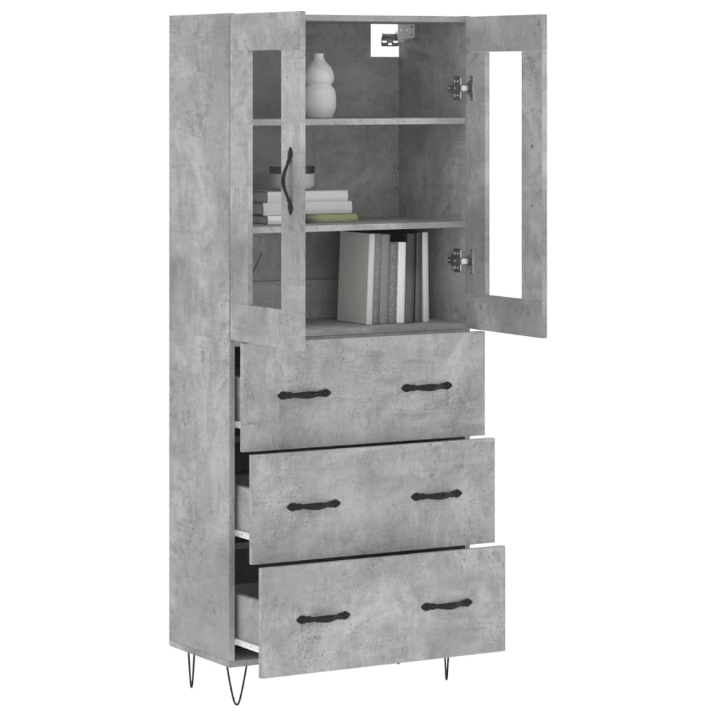 Hoge Kast 69,5X34X180 Cm Bewerkt Hout Betongrijs