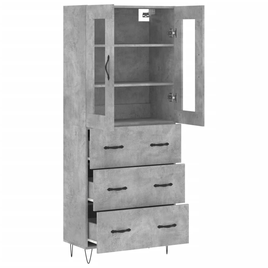 Hoge Kast 69,5X34X180 Cm Bewerkt Hout Betongrijs