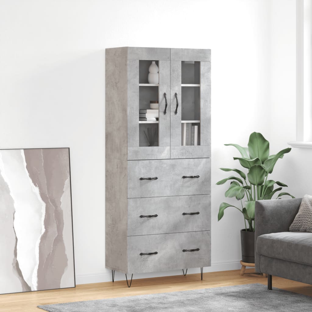 Hoge Kast 69,5X34X180 Cm Bewerkt Hout Betongrijs