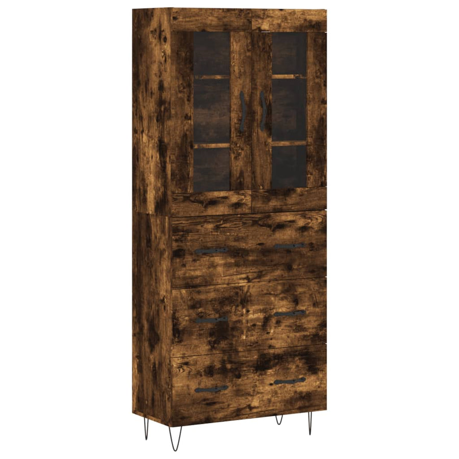 Hoge Kast 69,5X34X180 Cm Bewerkt Hout Kleurig Gerookt eiken