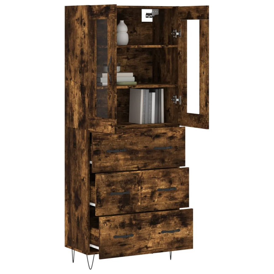 Hoge Kast 69,5X34X180 Cm Bewerkt Hout Kleurig Gerookt eiken