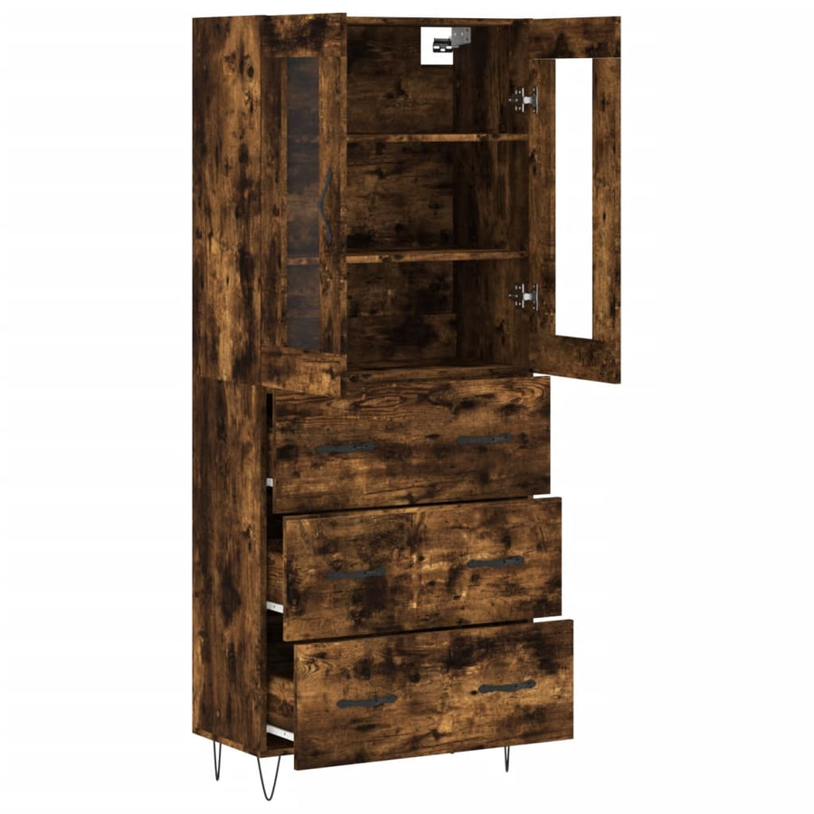 Hoge Kast 69,5X34X180 Cm Bewerkt Hout Kleurig Gerookt eiken