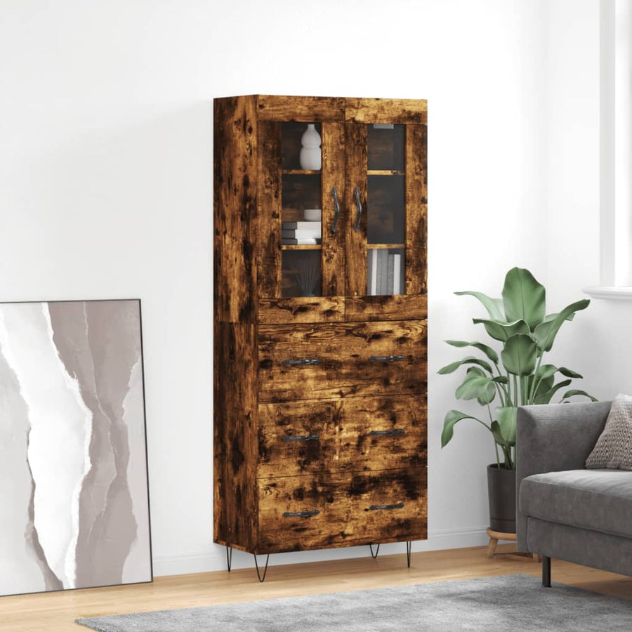 Hoge Kast 69,5X34X180 Cm Bewerkt Hout Kleurig Gerookt eiken