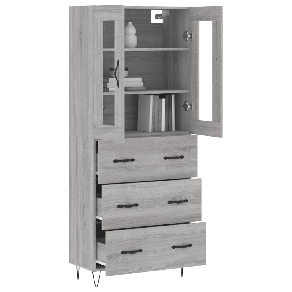 Hoge Kast 69,5X34X180 Cm Bewerkt Hout Eikenkleurig Grijs sonoma