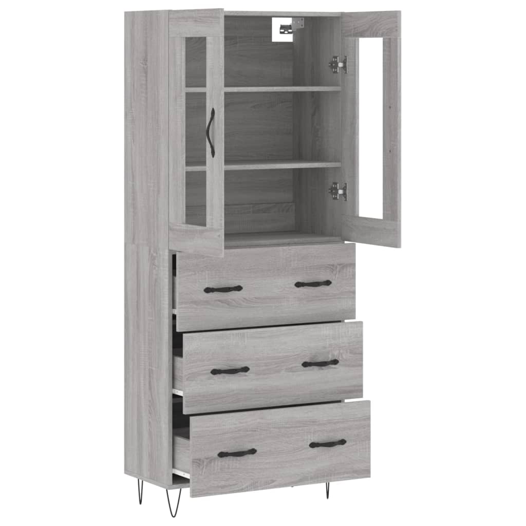 Hoge Kast 69,5X34X180 Cm Bewerkt Hout Eikenkleurig Grijs sonoma