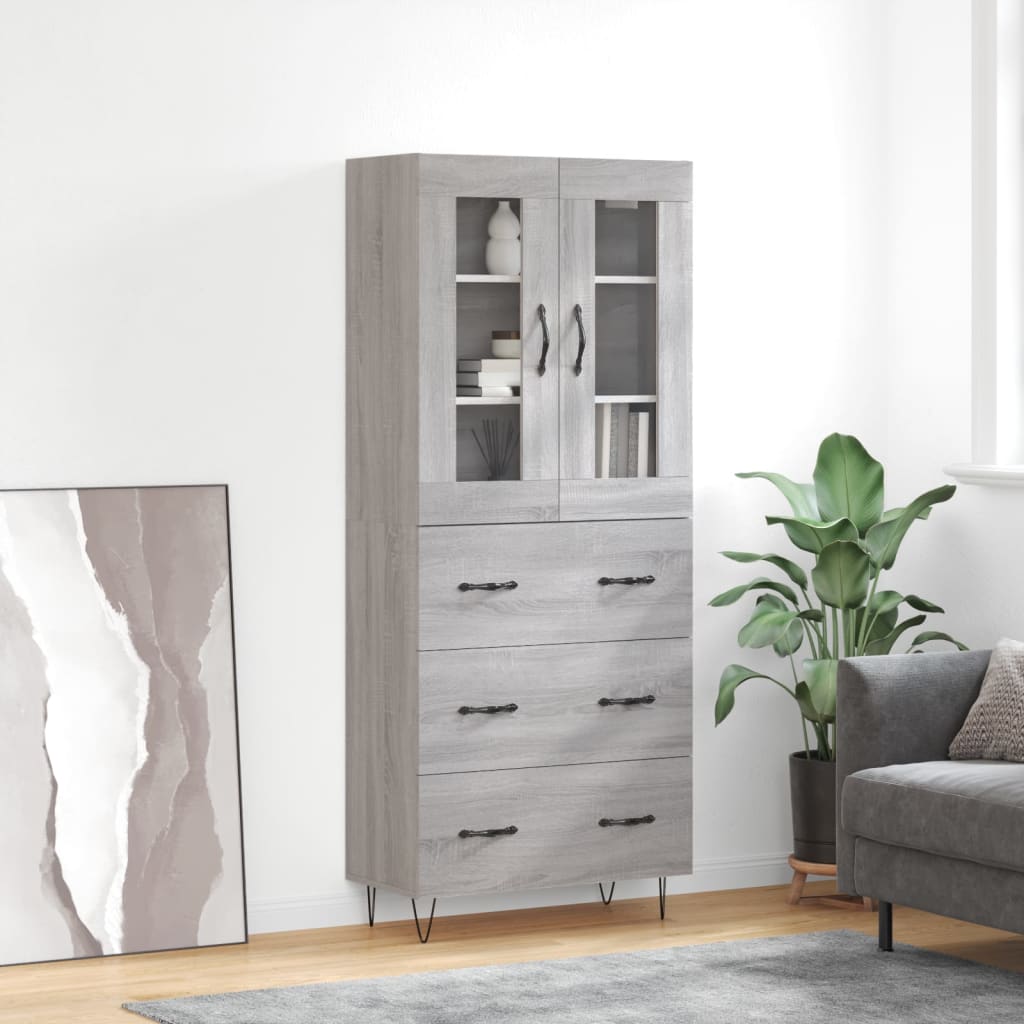 Hoge Kast 69,5X34X180 Cm Bewerkt Hout Eikenkleurig Grijs sonoma