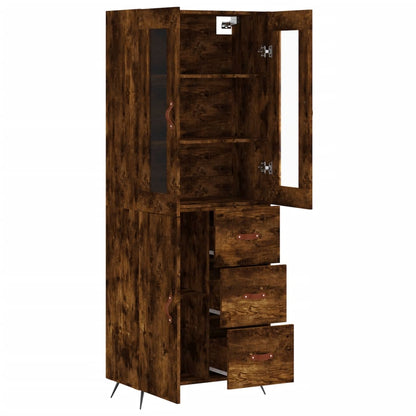Hoge Kast 69,5X34X180 Cm Bewerkt Hout Gerookt Eikenkleurig