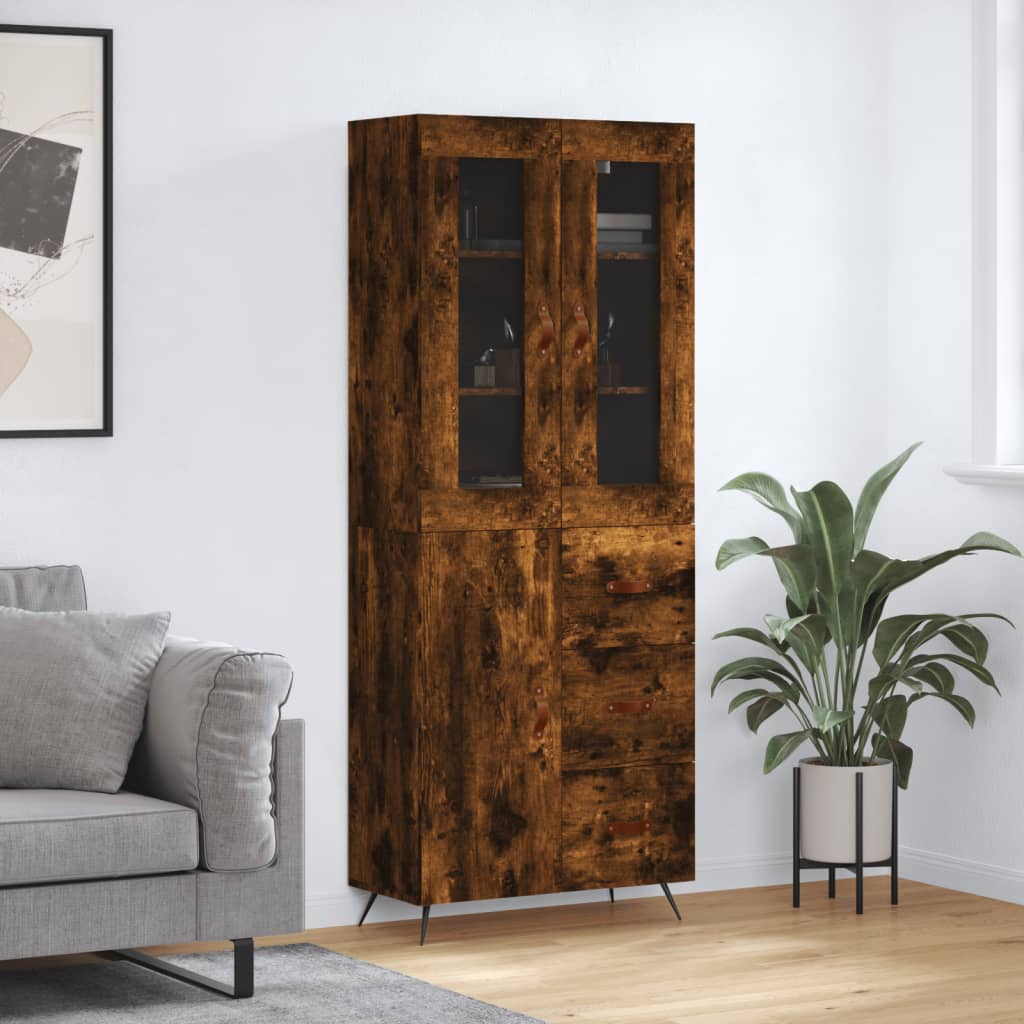 Hoge Kast 69,5X34X180 Cm Bewerkt Hout Gerookt Eikenkleurig