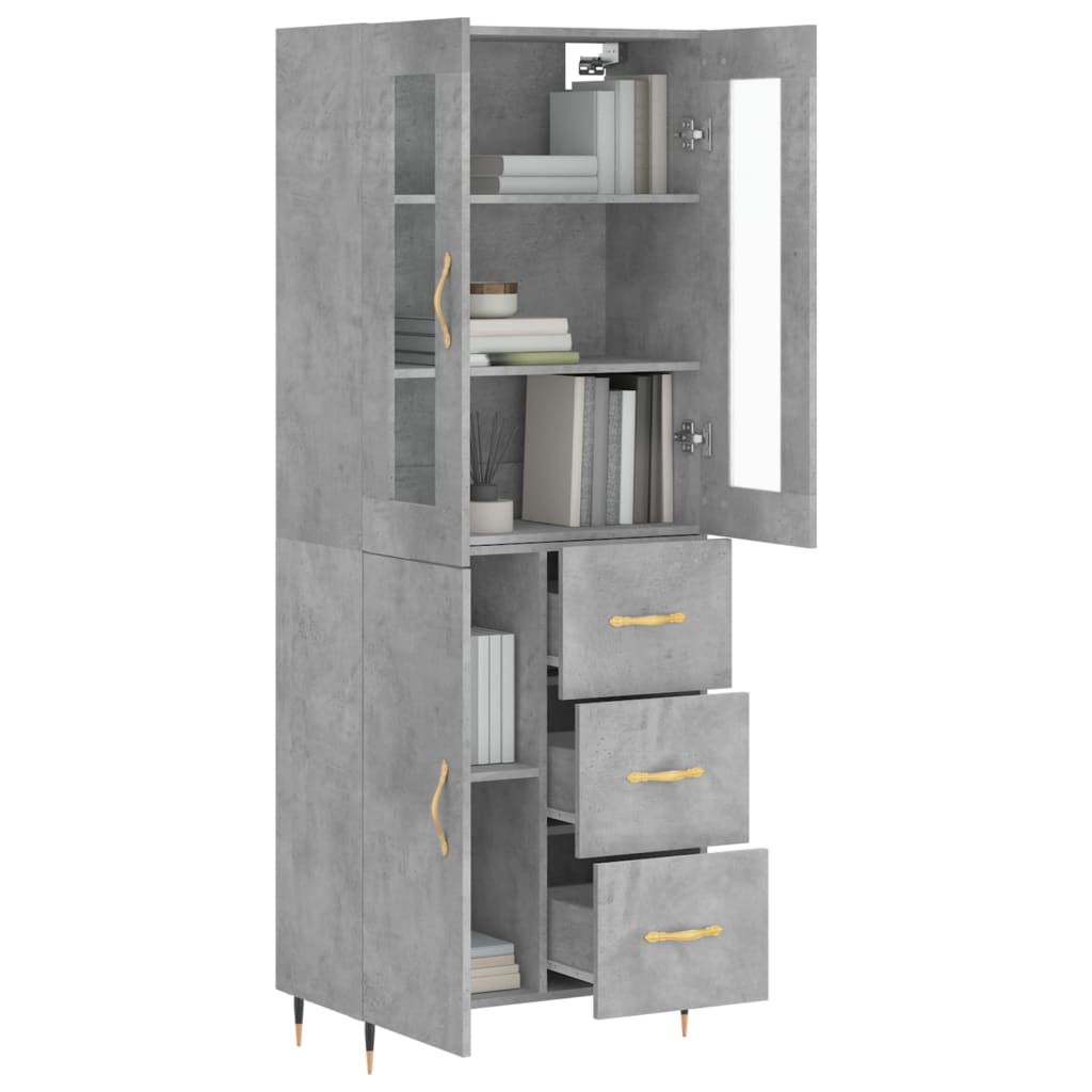 Hoge Kast 69,5X34X180 Cm Bewerkt Hout Betongrijs