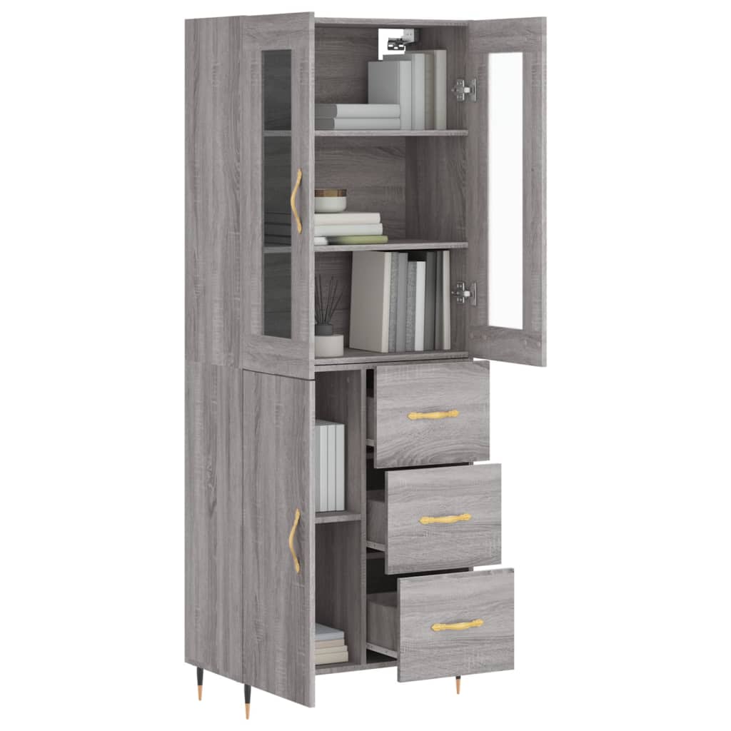 Hoge Kast 69,5X34X180 Cm Bewerkt Hout Grijs Sonoma Eikenkleurig