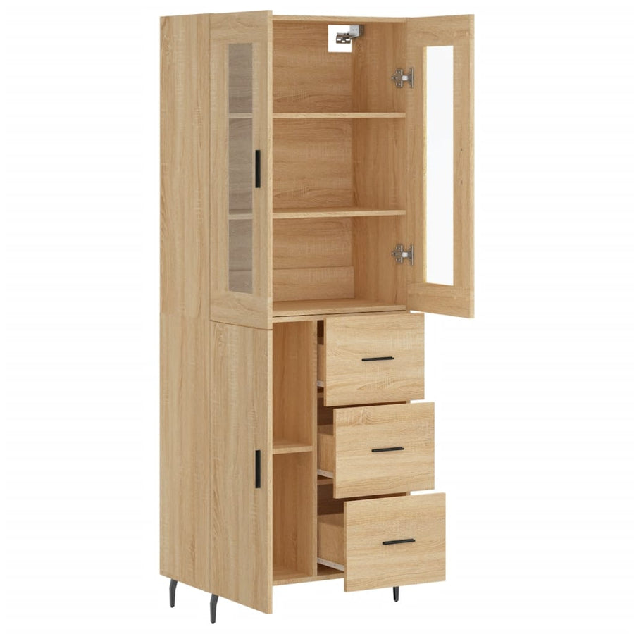 Hoge Kast 69,5X34X80 Cm Bewerkt Hout Kleurig 1 Sonoma eiken 1 deur 3 lades