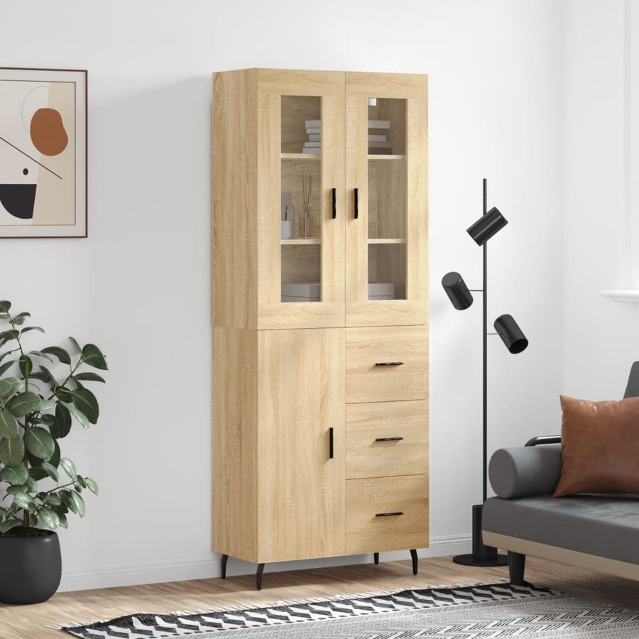 Hoge Kast 69,5X34X80 Cm Bewerkt Hout Kleurig 1 Sonoma eiken 1 deur 3 lades