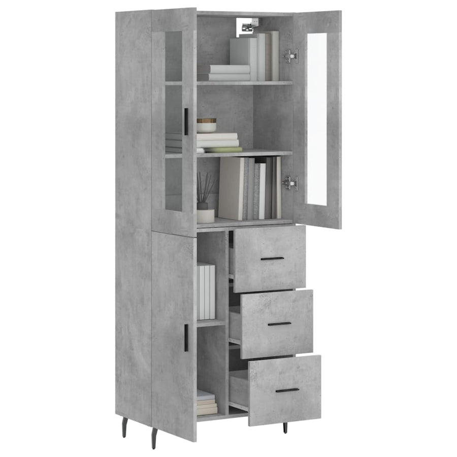 Hoge Kast 69,5X34X180 Cm Bewerkt Hout Betongrijs