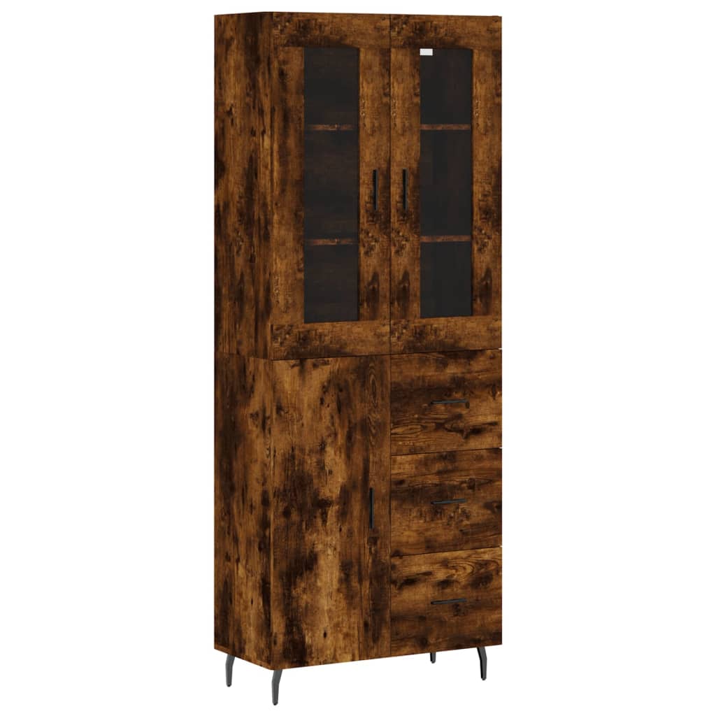 Hoge Kast 69,5X34X180 Cm Bewerkt Hout Gerookt Eikenkleurig