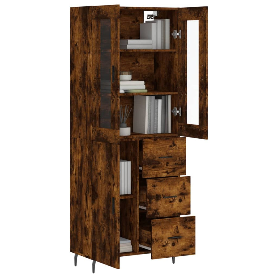 Hoge Kast 69,5X34X180 Cm Bewerkt Hout Gerookt Eikenkleurig