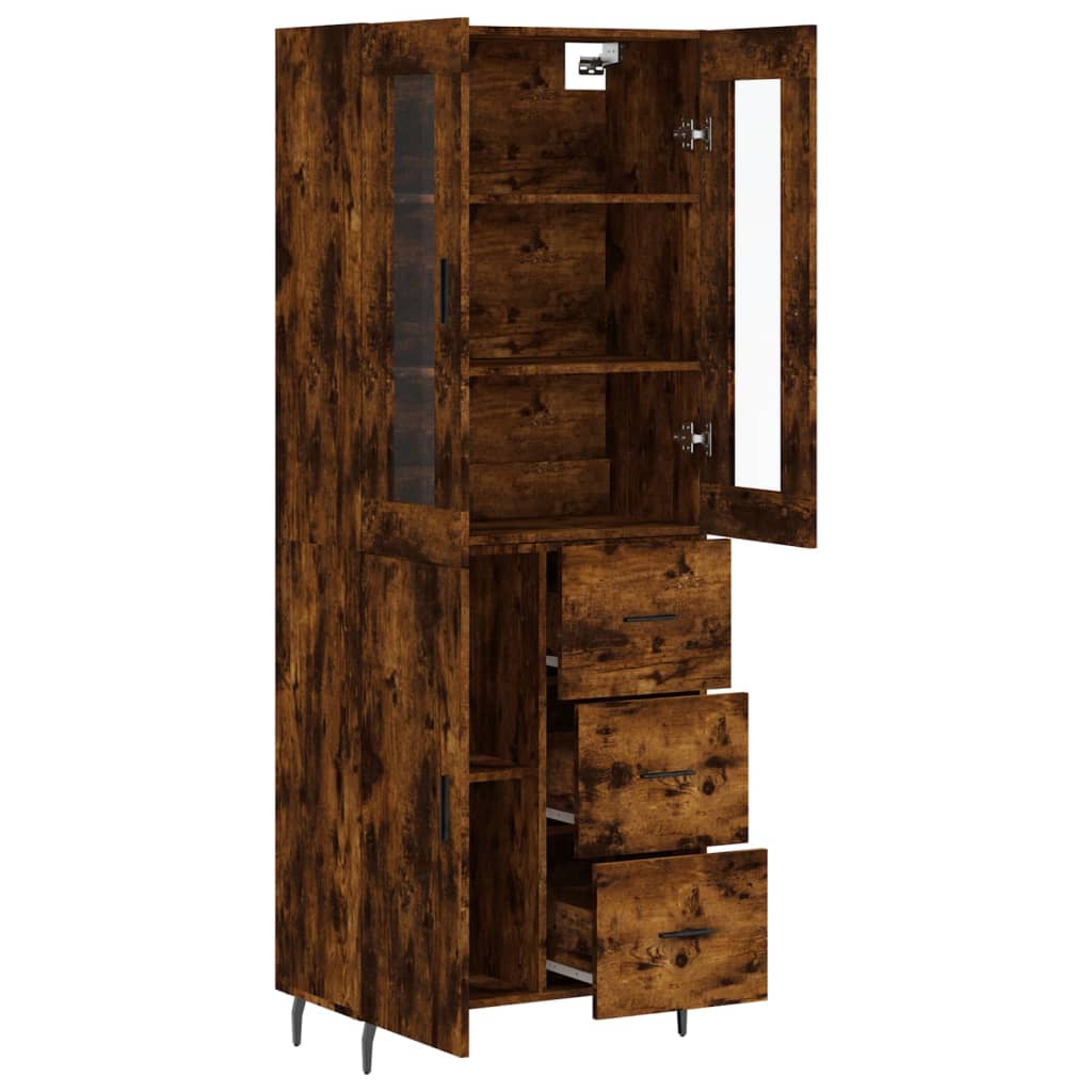 Hoge Kast 69,5X34X180 Cm Bewerkt Hout Gerookt Eikenkleurig