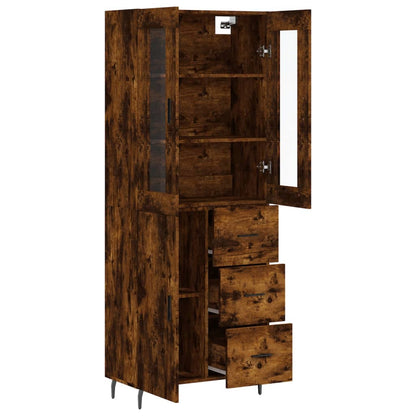 Hoge Kast 69,5X34X180 Cm Bewerkt Hout Gerookt Eikenkleurig