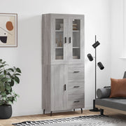 Hoge kast 69,5x34x180 cm bewerkt hout grijs