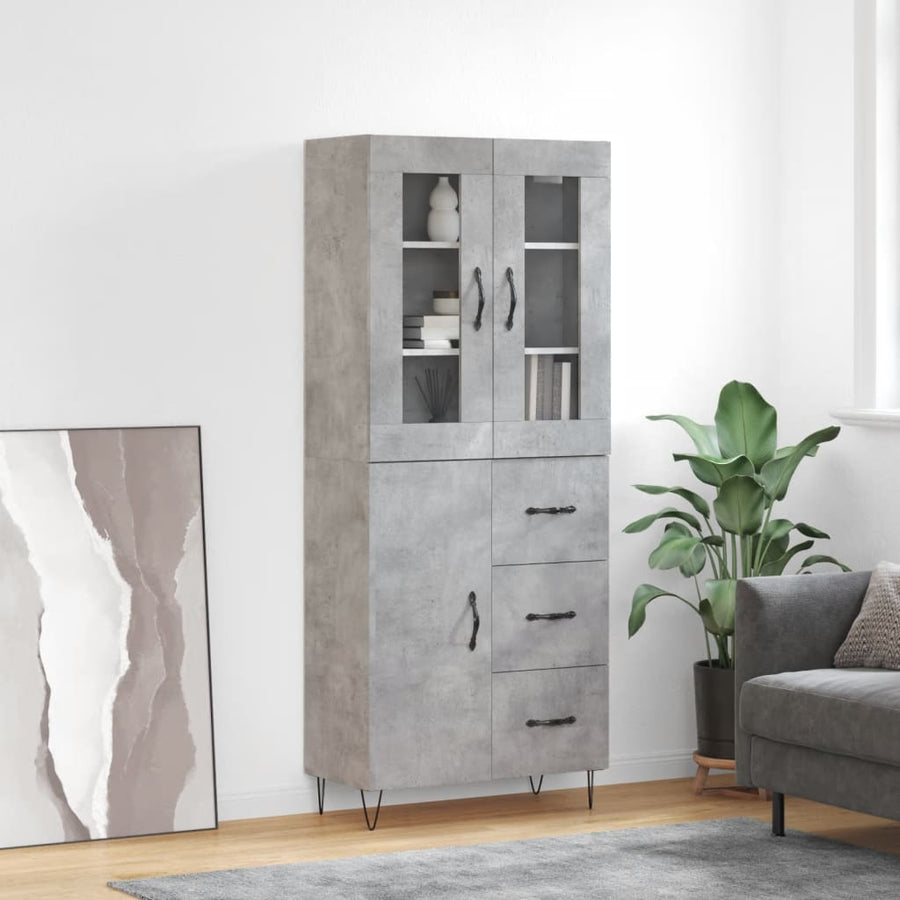 Hoge Kast 69,5X34X180 Cm Bewerkt Hout Betongrijs