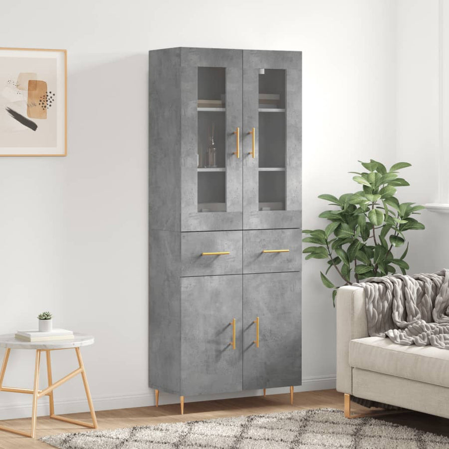 Hoge Kast 69,5X34X180 Cm Bewerkt Hout Betongrijs