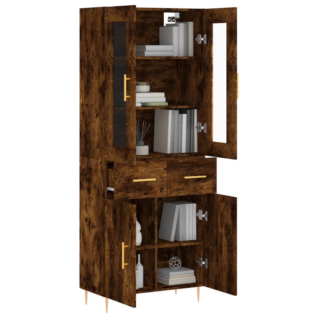 Hoge kast 69,5x34x180 cm bewerkt hout gerookt eikenkleurig