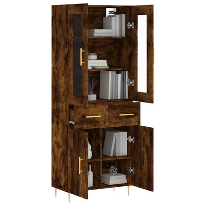 Hoge kast 69,5x34x180 cm bewerkt hout gerookt eikenkleurig