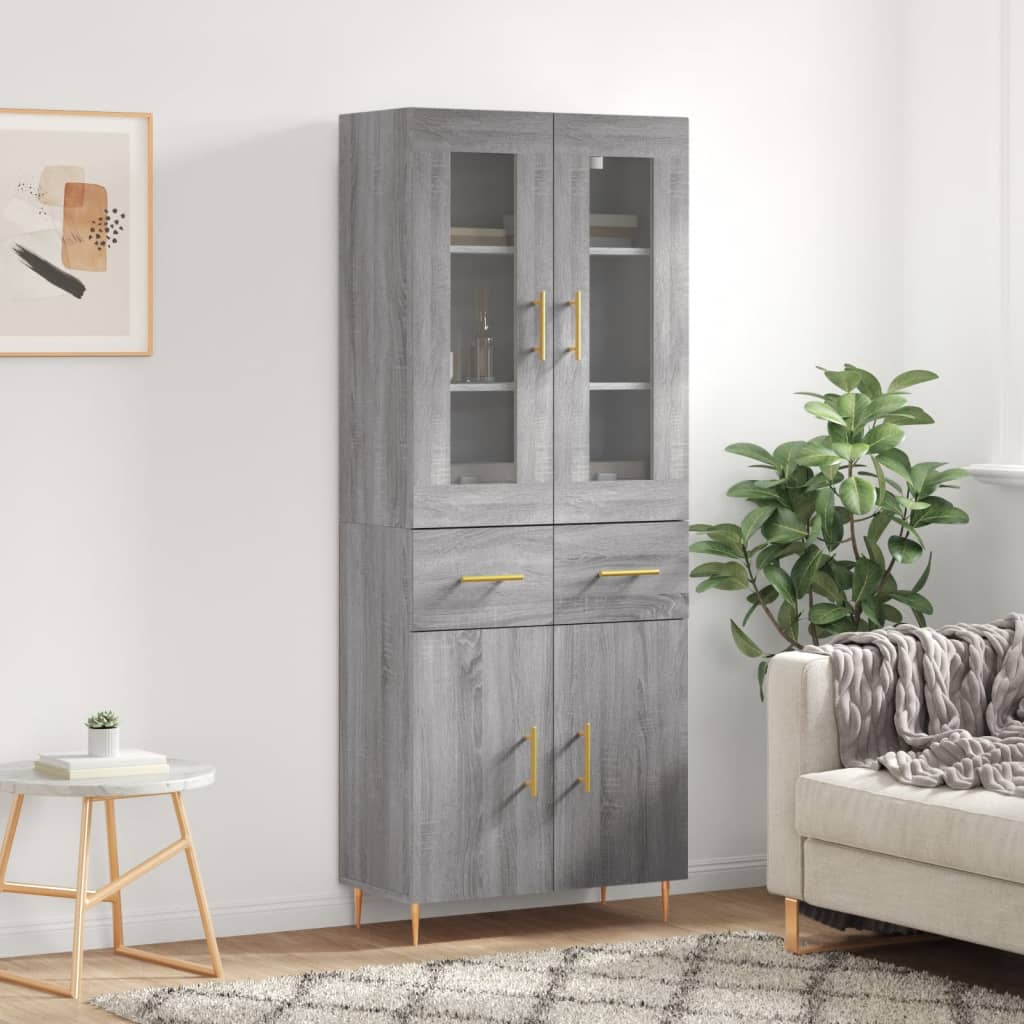 Hoge Kast 69,5X34X180 Cm Bewerkt Hout Grijs Sonoma Eikenkleurig
