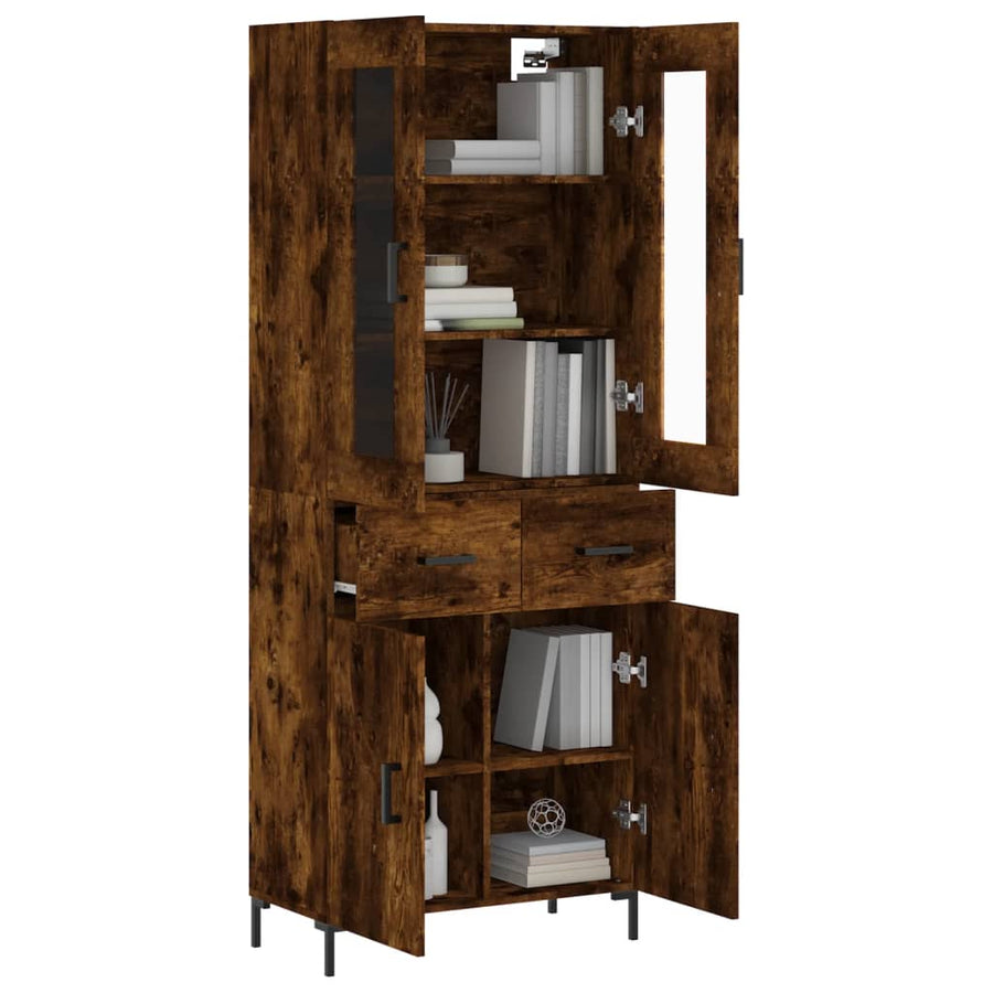 Hoge Kast 69,5X34X180 Cm Bewerkt Hout Gerookt Eikenkleurig