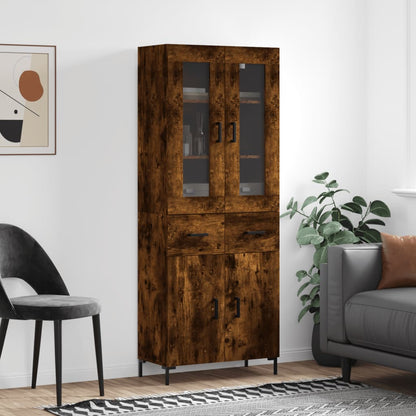 Hoge Kast 69,5X34X180 Cm Bewerkt Hout Gerookt Eikenkleurig