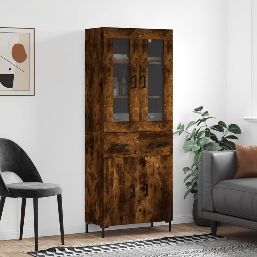 Hoge Kast 69,5X34X180 Cm Bewerkt Hout Gerookt Eikenkleurig