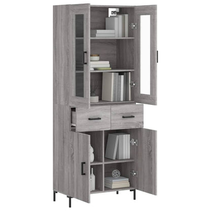 Hoge Kast 69,5X34X180 Cm Bewerkt Hout Eikenkleurig Grijs sonoma