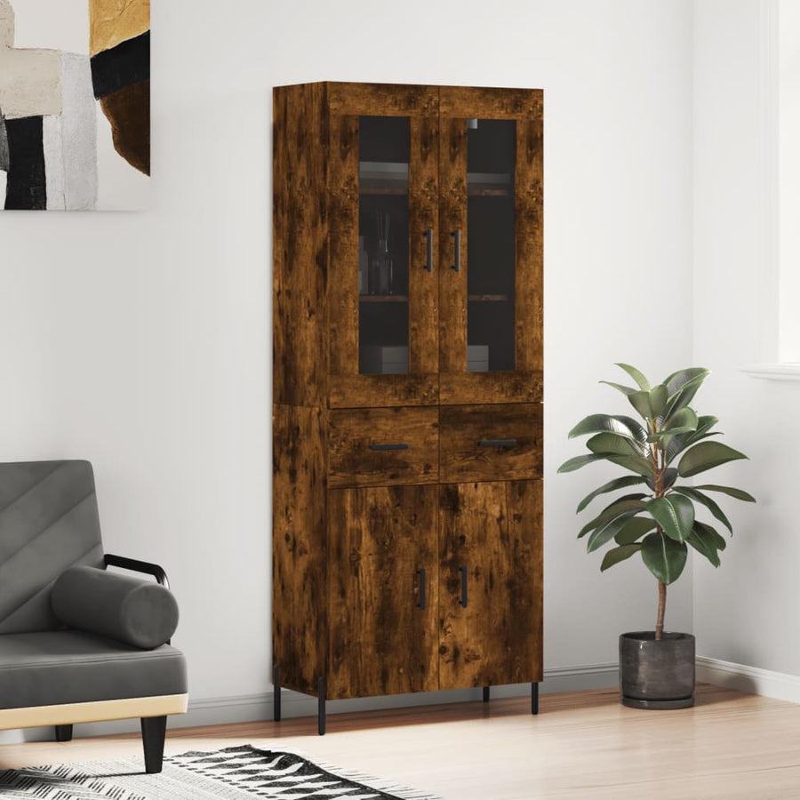 Hoge Kast 69,5X34X180 Cm Bewerkt Hout Kleurig Gerookt eiken
