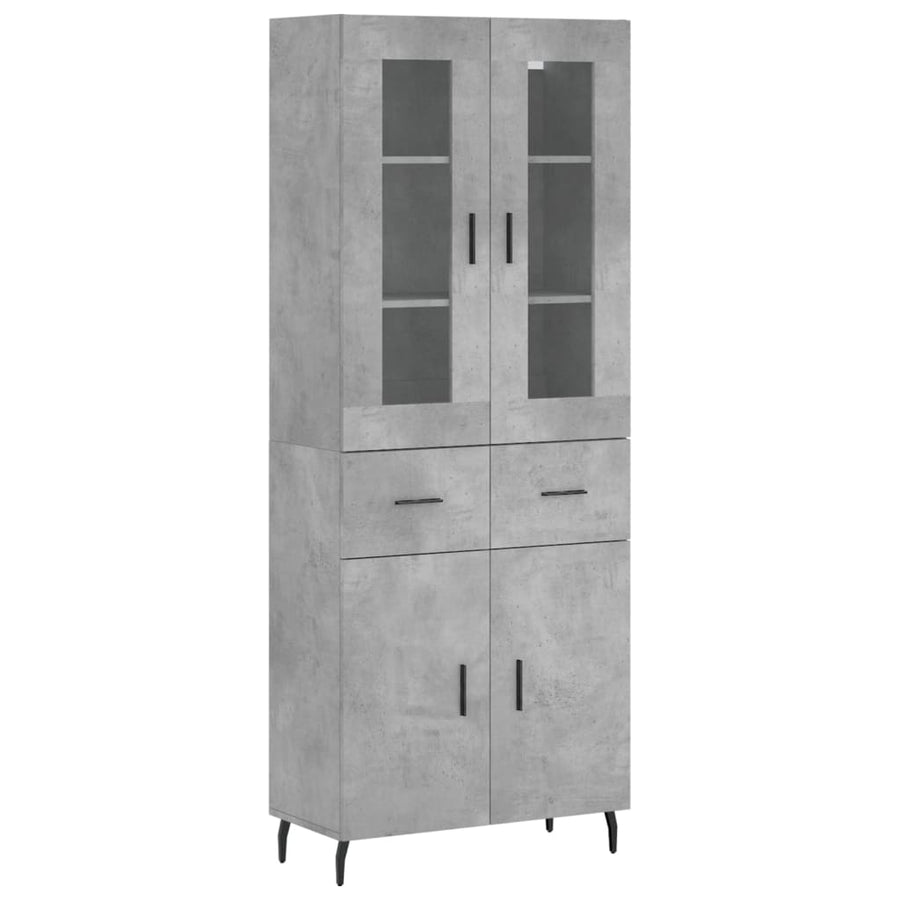 Hoge kast 69,5x34x180 cm bewerkt hout betongrijs