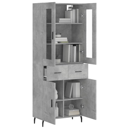Hoge kast 69,5x34x180 cm bewerkt hout betongrijs