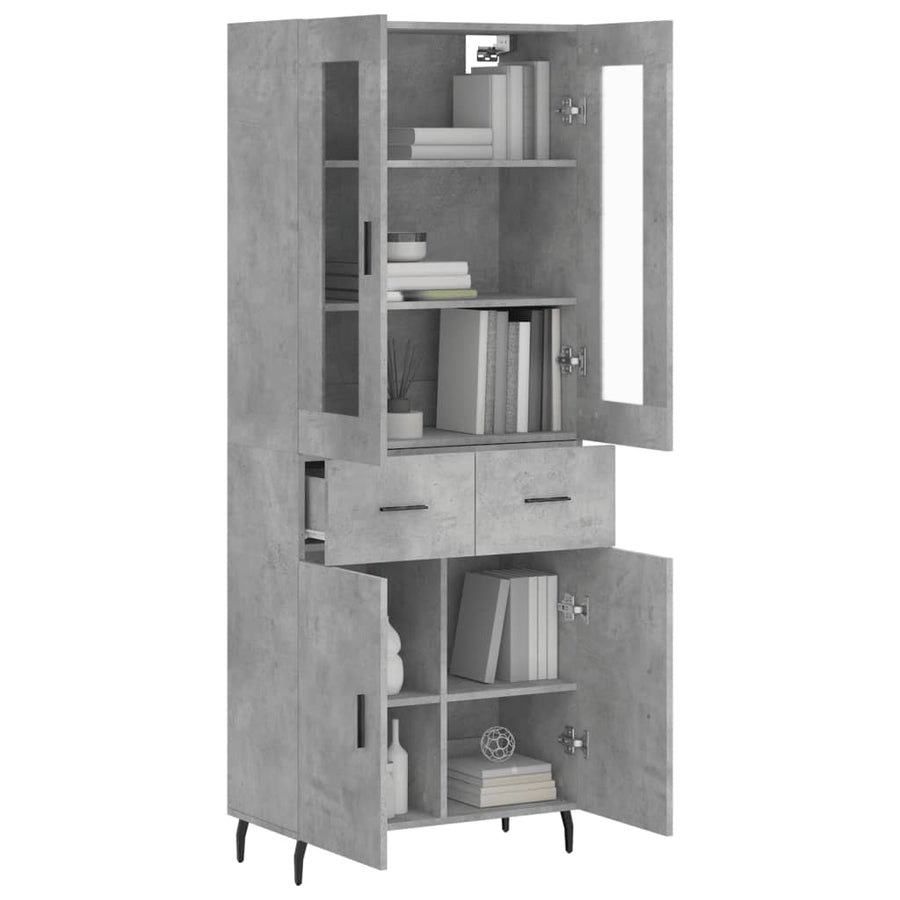 Hoge kast 69,5x34x180 cm bewerkt hout betongrijs