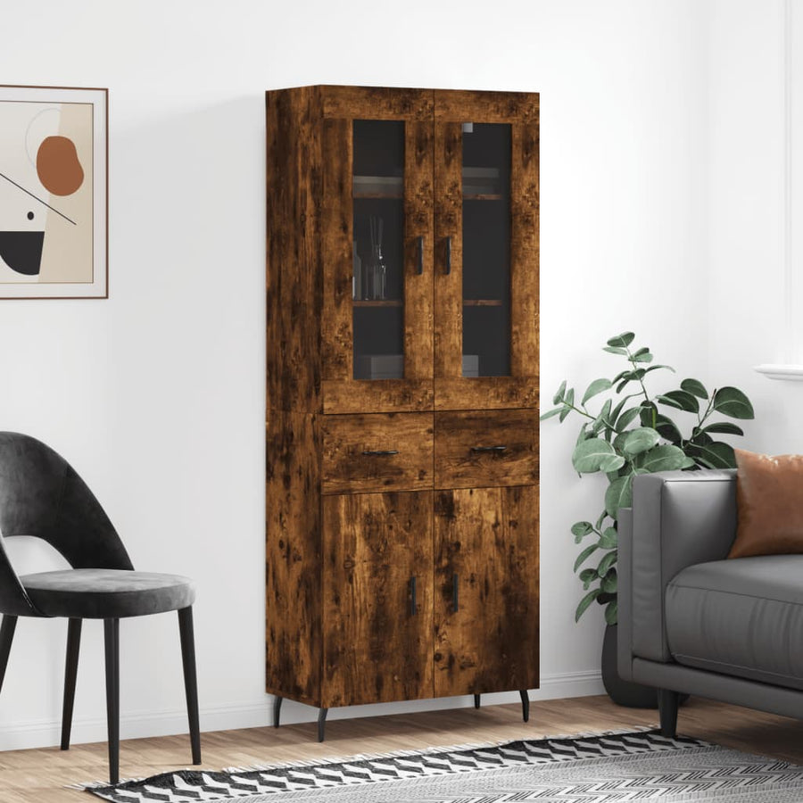 Hoge Kast 69,5X34X180 Cm Bewerkt Hout Kleurig Gerookt eiken