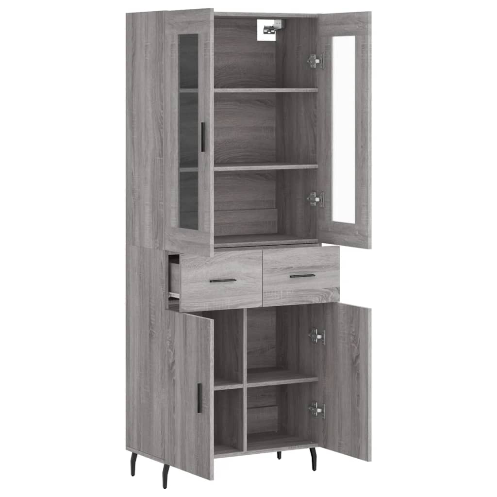 Hoge Kast 69,5X34X180 Cm Bewerkt Hout Eikenkleurig Grijs sonoma