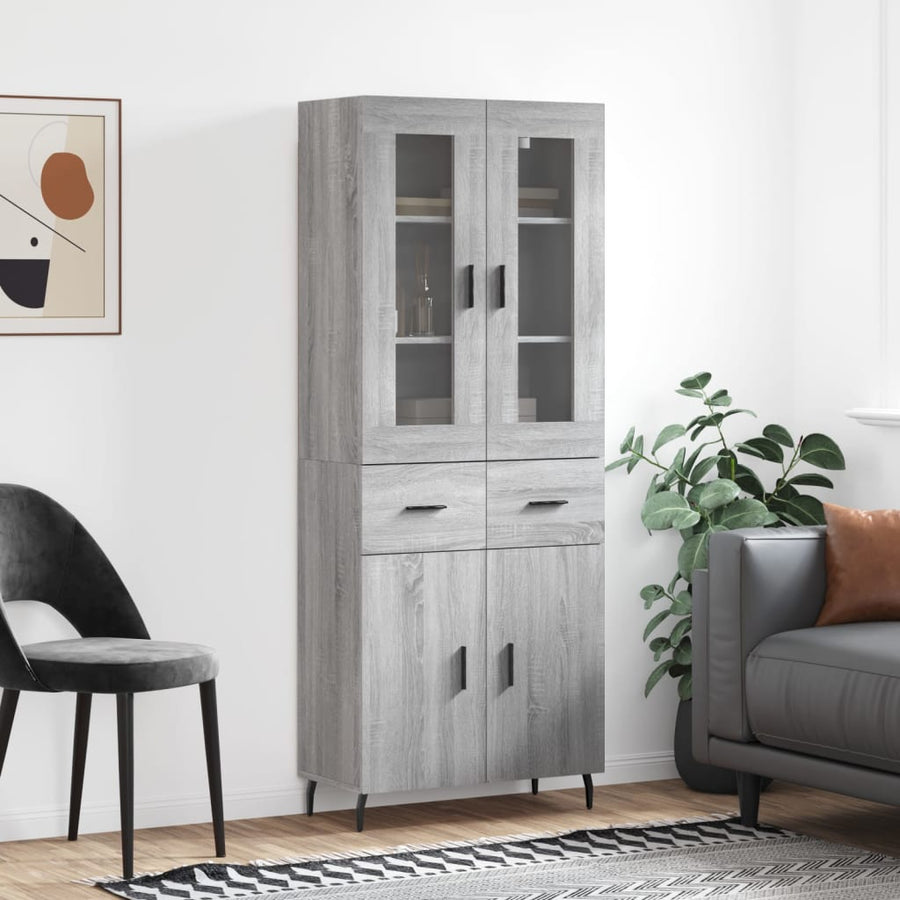 Hoge Kast 69,5X34X180 Cm Bewerkt Hout Eikenkleurig Grijs sonoma