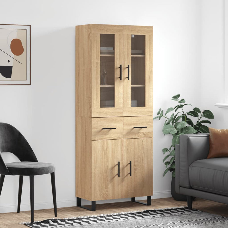 Hoge Kast 69,5X34X80 Cm Bewerkt Hout Kleurig 1 Sonoma eiken 2 deuren 2 lades