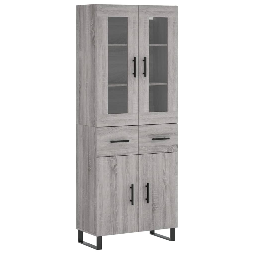 Hoge Kast 69,5X34X80 Cm Bewerkt Hout Eikenkleurig Grijs sonoma 2 deuren 2 lades