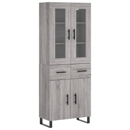 Hoge Kast 69,5X34X80 Cm Bewerkt Hout Eikenkleurig Grijs sonoma 2 deuren 2 lades