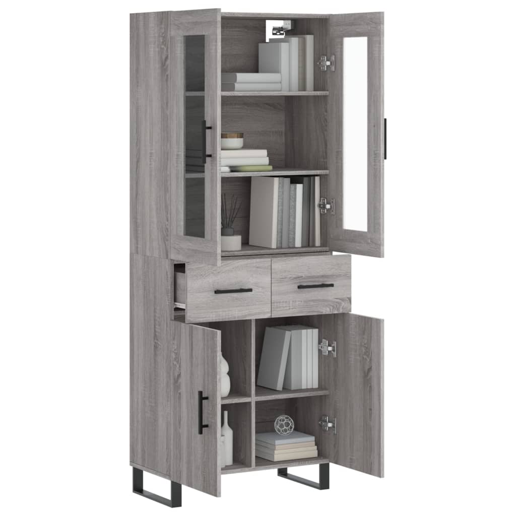 Hoge Kast 69,5X34X80 Cm Bewerkt Hout Eikenkleurig Grijs sonoma 2 deuren 2 lades