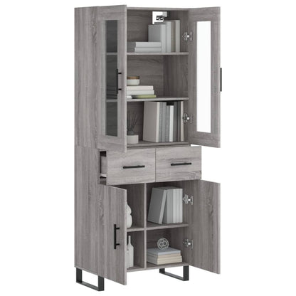 Hoge Kast 69,5X34X80 Cm Bewerkt Hout Eikenkleurig Grijs sonoma 2 deuren 2 lades