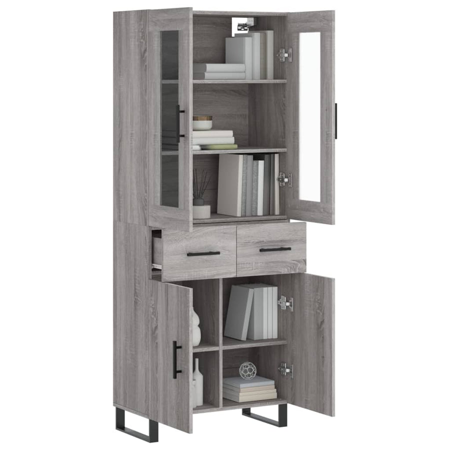 Hoge Kast 69,5X34X80 Cm Bewerkt Hout Eikenkleurig Grijs sonoma 2 deuren 2 lades