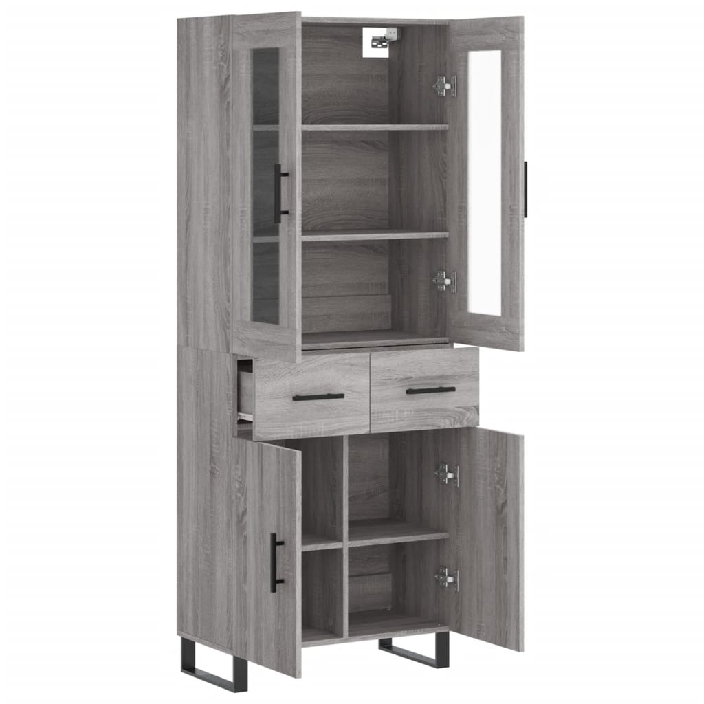 Hoge Kast 69,5X34X80 Cm Bewerkt Hout Eikenkleurig Grijs sonoma 2 deuren 2 lades