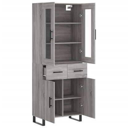 Hoge Kast 69,5X34X80 Cm Bewerkt Hout Eikenkleurig Grijs sonoma 2 deuren 2 lades