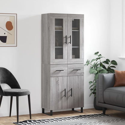 Hoge Kast 69,5X34X80 Cm Bewerkt Hout Eikenkleurig Grijs sonoma 2 deuren 2 lades