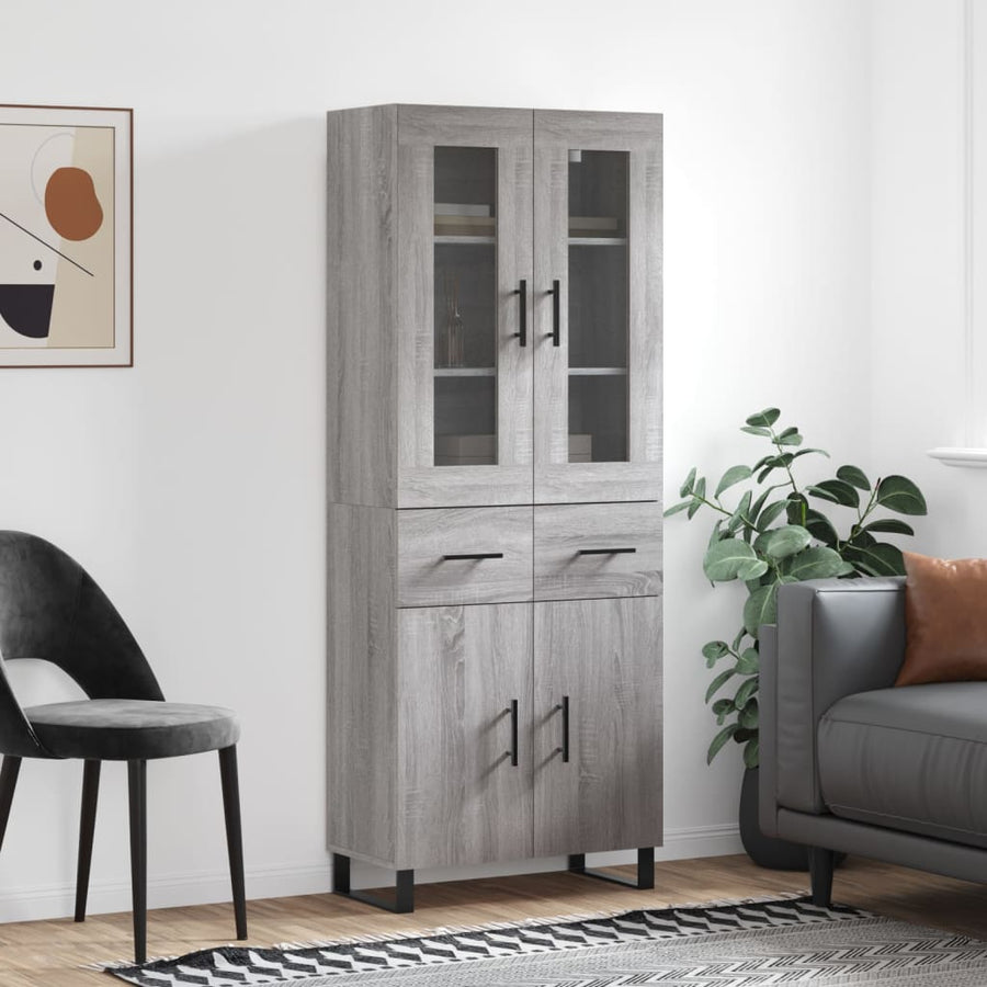 Hoge Kast 69,5X34X80 Cm Bewerkt Hout Eikenkleurig Grijs sonoma 2 deuren 2 lades